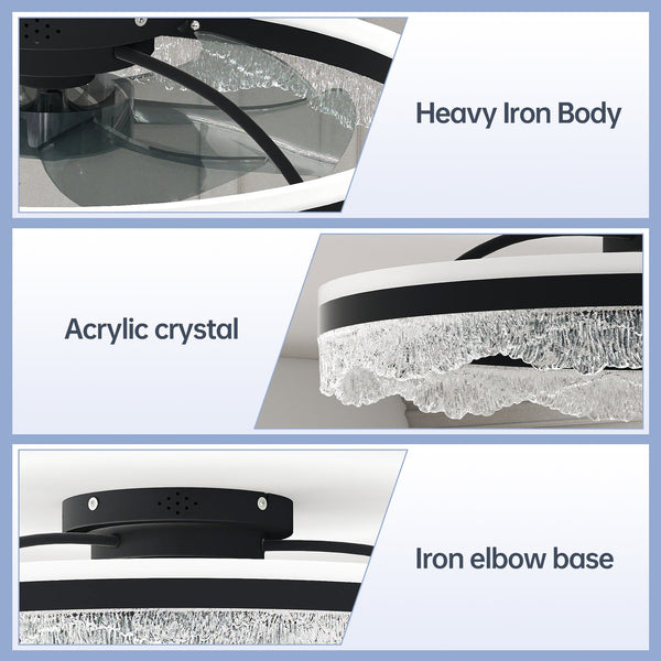 English Elm 24" Modern Quiet Ceiling Fan with LED Crystal Flush Mount, Hidden Blades, Dimmable Remote & App Control W2312P368706