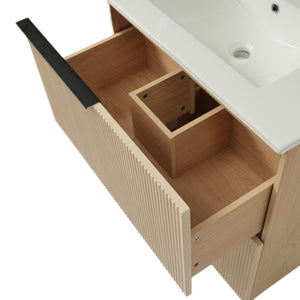 English Elm Christopher Knight Home® - 30" Bathroom Vanity With Ceramic Sink, Soft-Close Drawers & Fluted Natural Finish For Elegant Style N817P295760N