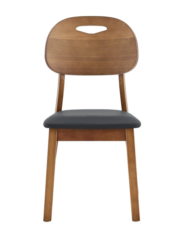 English Elm 2 Solid Walnut Toned Wood Dining Chairs Gray Fabric Seat Hollowed Backrest Modern Walnut+Black W1151P455537
