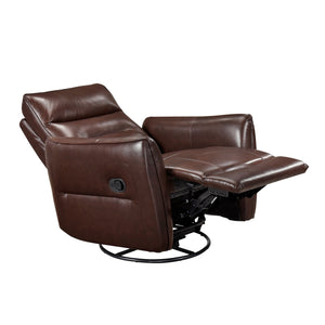 English Elm 1pc Swivel Glider Recliner Chair in Top Grain Leather with 360° Spin, Pocket Coil Support, Durable Solid Wood Frame Brown 37.25 L x 29.5 W x 32.5 H B011P329240