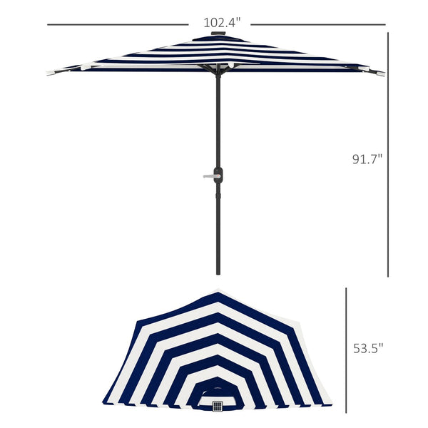 English Elm Upf 30 Plus Half Patio Umbrella with Solar Led Lights Vented Canopy Balcony T3971P426358