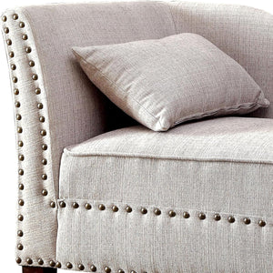 English Elm Modern Upholstered Chaise with Nailhead Trim and Curved Arm, Linen-Like Fabric, Dark Cherry Frame Beige 61 L x 26 W x 24 H B2741P305689