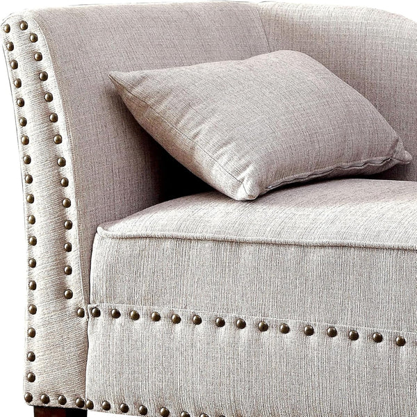 English Elm Modern Upholstered Chaise with Nailhead Trim and Curved Arm, Linen-Like Fabric, Dark Cherry Frame Beige 61 L x 26 W x 24 H B2741P305689