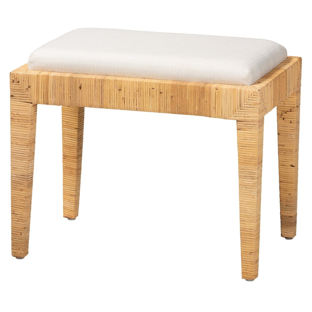 English Elm Bohemian Woven Rattan Round Footstool with Cushion for Living Room Boho Decor B2750P467652
