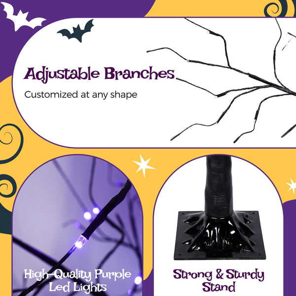 English Elm 3 Pack Halloween Spooky Tree Set with Purple LED Lights, 4ft‑6ft Hinged UV‑Resistant Indoor Decor (96) PX283443AAF