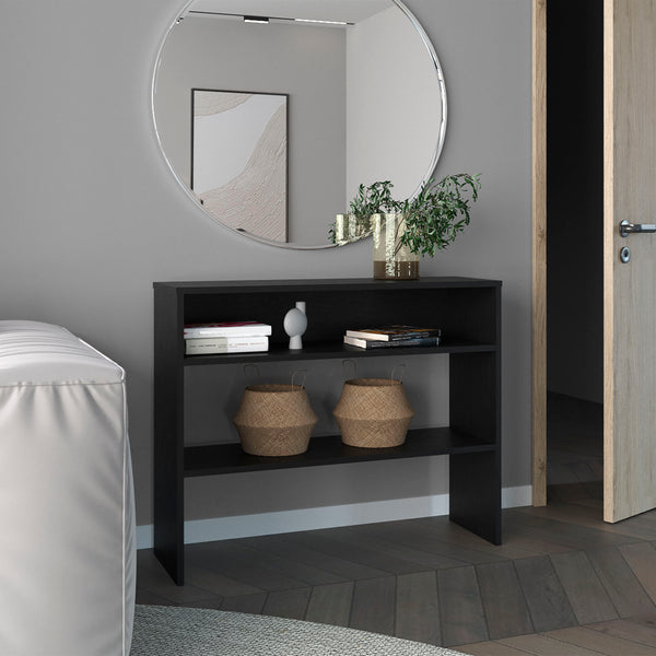 English Elm Library Library Desk with Two Open Shelves and Two Legs, Compact Engineered Wood Study Organizer Black 39.76 L x 12.2 W x 3.54 H B097P250860