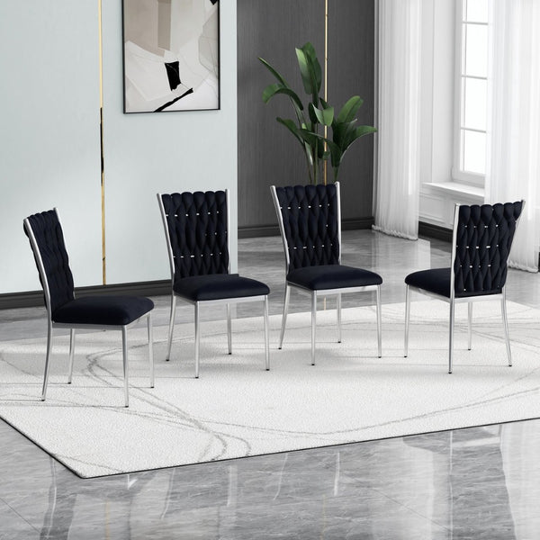 English Elm Modern Velvet Upholstered Dining Chairs Set of 2 with Electroplated Legs for Kitchen Black W210P301599