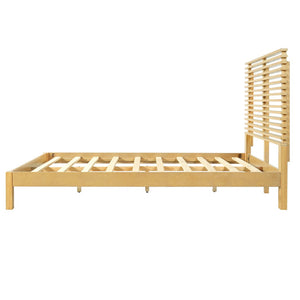 English Elm Premium Solid Pine Queen Platform Bed Architectural Slat Headboard Modern Bedroom Natural N770PQ367009N