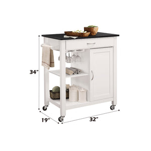 English Elm Ottawa Black Wooden Top Kitchen Cart with White Finish, Stemware Rack, Towel Bar, Locking Casters B2726P272329
