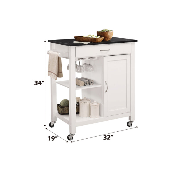 English Elm Ottawa Black Wooden Top Kitchen Cart with White Finish, Stemware Rack, Towel Bar, Locking Casters B2726P272329