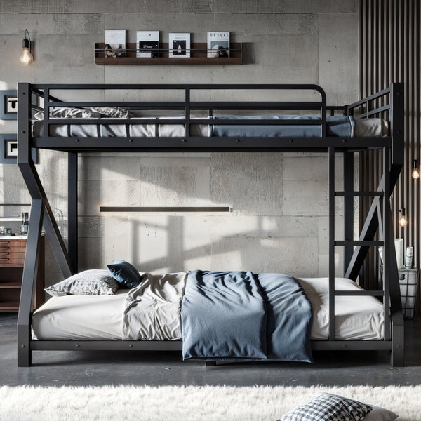 English Elm Twin Xl Over Queen Metal Bunk Bed Low Profile Steel Frame for Guest Rooms W5305S00034