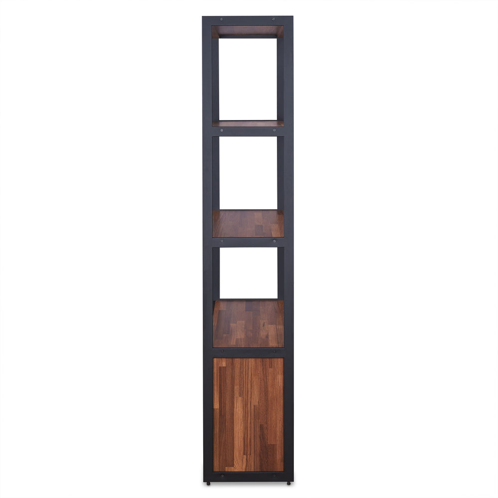 English Elm Sara Walnut & Sandy Black Finish Bookshelf with Cabinet Storage, 3 Shelves, Modern PU Design, 31" x 53" B2726P256445