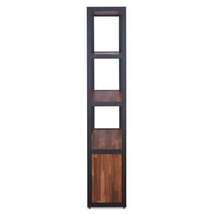 English Elm Sara Walnut & Sandy Black Finish Bookshelf with Cabinet Storage, 3 Shelves, Modern PU Design, 31" x 53" B2726P256445
