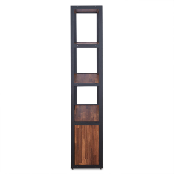 English Elm Sara Walnut & Sandy Black Finish Bookshelf with Cabinet Storage, 3 Shelves, Modern PU Design, 31" x 53" B2726P256445
