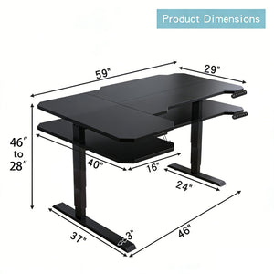 English Elm L-shaped Electric Standing Desk with Memory Presets and Cable Management for Home Office Black W614P431982