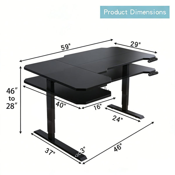 English Elm L-shaped Electric Standing Desk with Memory Presets and Cable Management for Home Office Black W614P431982