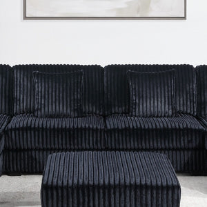 English Elm Black Jumbo Corduroy Armless Modular Chair Low Profile Sectional Seating with Pillow B011P435295