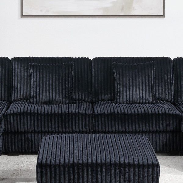 English Elm Contemporary Modular U-shaped Sectional with Corduroy Fabric Usb Port and Cup Holders B011S02235