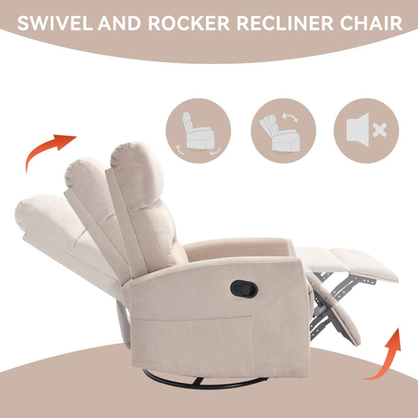 English Elm Manual Rocker Recliner with 360 Swivel Beige Fabric Upholstery for Living Room W3224P289285