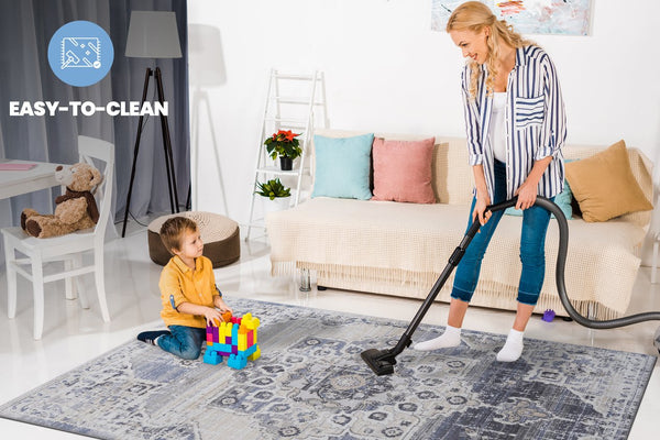 English Elm Loom & Luxe Medallion Area Rug 6X9 In Cream/Blue - Soft, Stain-Resistant, Kid & Pet Friendly Design B335P289528