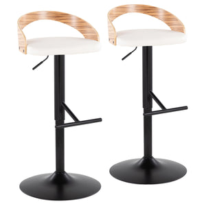 English Elm Grotto Adjustable Barstool Set Of 2 - Modern Black Metal, Zebra Wood & White Faux Leather Design B202S00924