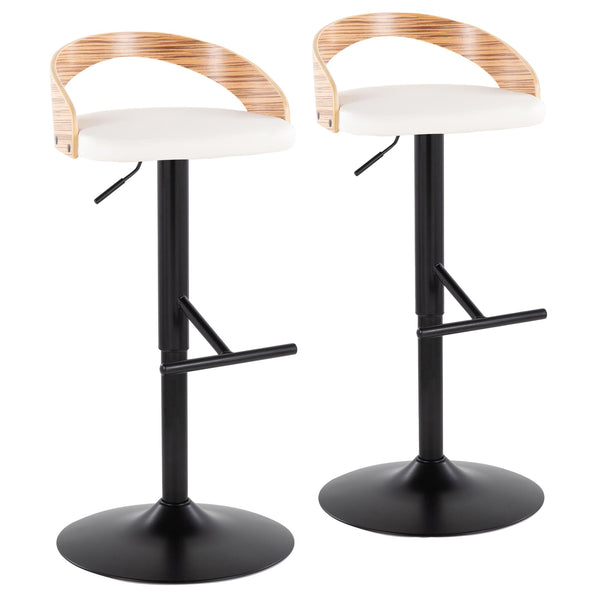 English Elm Grotto Adjustable Barstool Set Of 2 - Modern Black Metal, Zebra Wood & White Faux Leather Design B202S00924