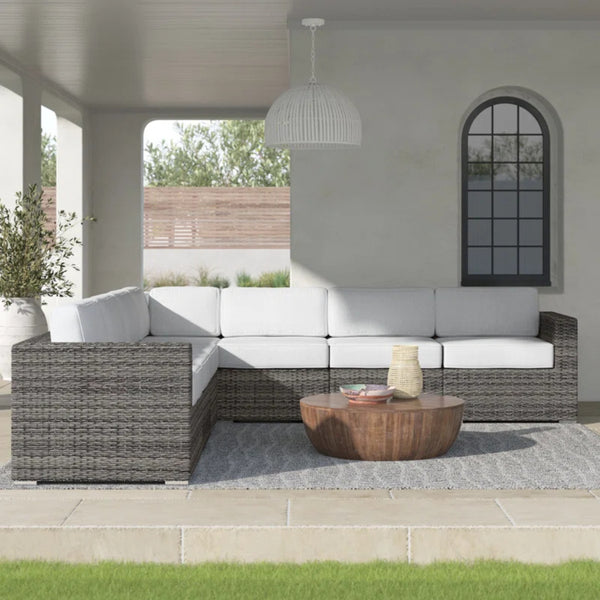 English Elm Weather-Resistant 122" Wicker Patio Sectional with Sunbrella Cushions, HDPE Wicker, Rustproof Frame B120S00097