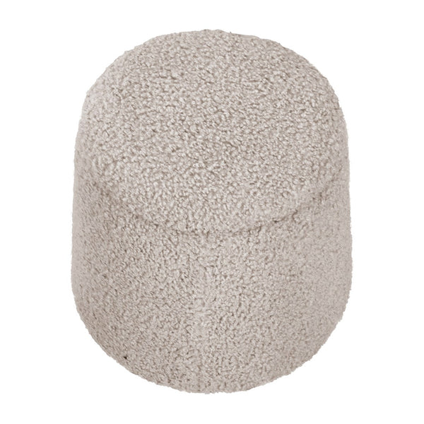 English Elm Round Storage Ottoman Beige Upholstered Boucle Accent Seat with High-Density Foam and Hidden Storage B035P265996