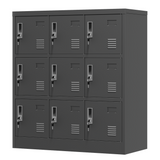 English Elm 9-Door Employee Storage Locker, Metal Lockers For Office, Gym, School, and Homewith Card Slot (Black)