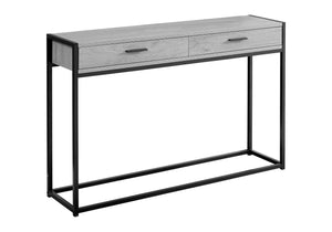 English Elm Accent Table with Storage Drawer and Glass Shelf, Modern Metal Frame End Table for Living Room Bedroom Grey 50 L x 15 W x 6 H B2710P219318