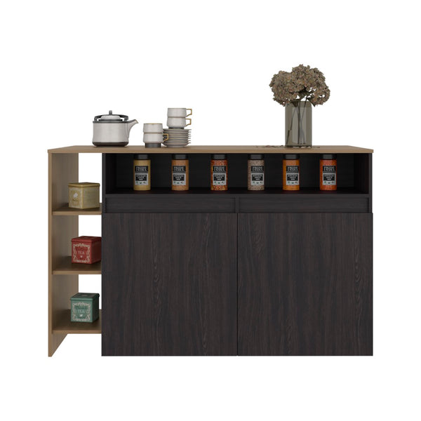 English Elm Mercury Freestanding Kitchen Island with Cabinet Open Shelving and Prep Workspace B128S00243