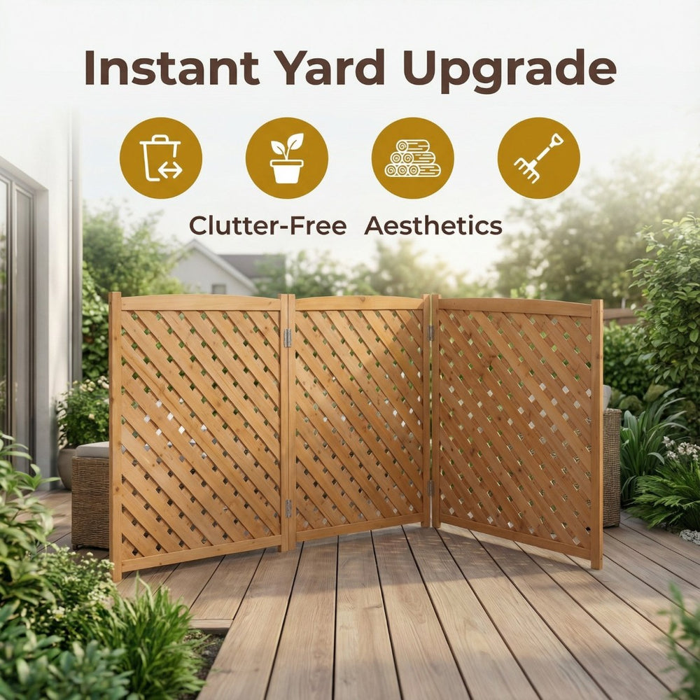 English Elm 3-panel Outdoor Wood Slatted Privacy Screen Enclosure for Patio Equipment Areas Light Brown W2640P389250