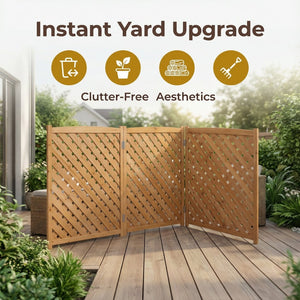 English Elm 3-panel Outdoor Wood Slatted Privacy Screen Enclosure for Patio Equipment Areas Light Brown W2640P389250