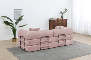 English Elm Convertible Sleeper Sofa Bed Pink Corduroy 3-Seat Foldable Couch with Cylindrical Pillow, Non-Slip Flexible Design W3199P311308