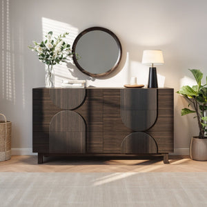 English Elm Modern Fluted 6 Drawer Dresser with Solid Wood Legs Japandi Chest for Bedroom Dark Brown N739S0000013D