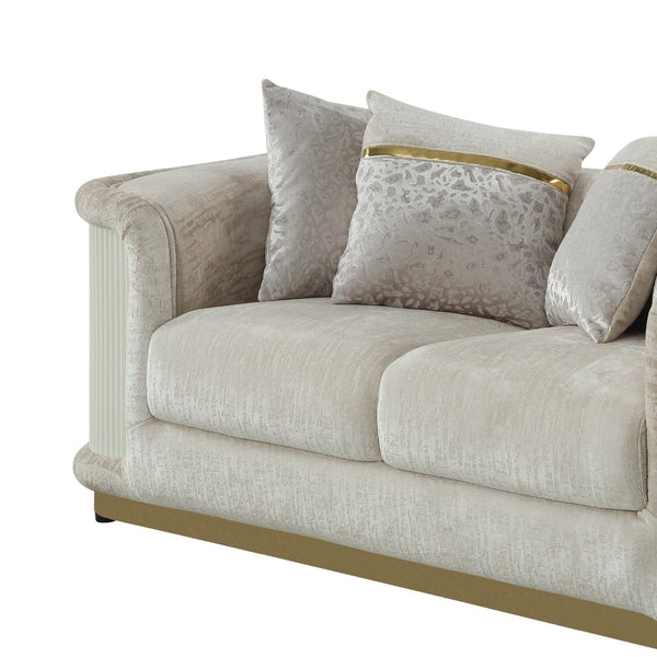 English Elm Bona Art Deco Loveseat Cream Fabric Diamond Panel Gold Rail Base with Toss Pillows B009P417486