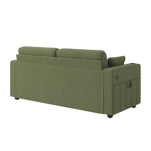 English Elm Sofas for Living Room Chenille Three Seat Couch with Usb Charging Storage and Cup Holder Olive W395S00146