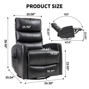 English Elm Heat Massage Rocker Recliner with 360 Swivel Fabric Upholstery for Living Room Comfort Black W3224P505201