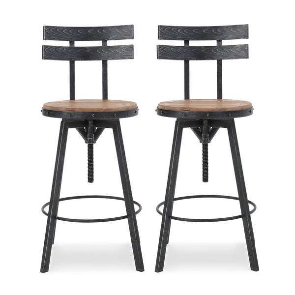 English Elm Christopher Knight Home® - METAL Barstool Set of 2 with Firwood Seats, Black Iron Frame, Adjustable Swivel, Industrial Charm 70460.00