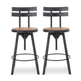 Christopher Knight Home® - Noble House - Alanis Modern Industrial Firwood Adjustable Height Swivel Barstools, Natural and Black Brushed Silver - Set of 2