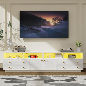 English Elm Tv Stand with Rgb Led Lighting High Gloss Entertainment Center for Large Living Rooms White T3773P416494