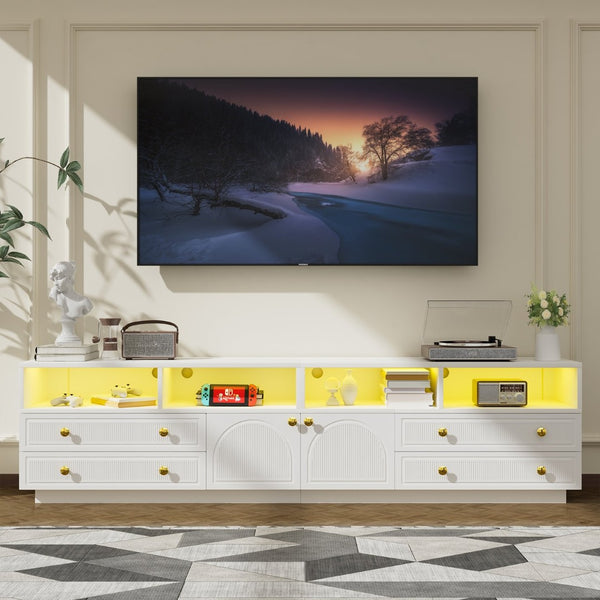 English Elm Tv Stand with Rgb Led Lighting High Gloss Entertainment Center for Large Living Rooms White T3773P416494
