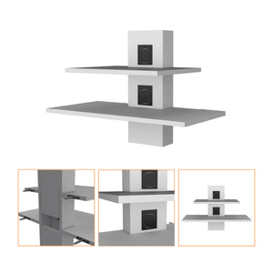 English Elm Minot Modern Floating Shelf Dual-Tier Wall Unit with Cable Management Covers, White MDF Finish B128P176177