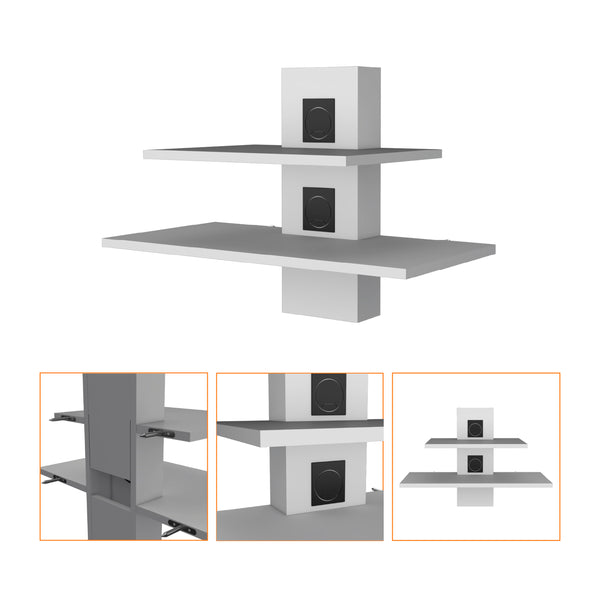 English Elm Minot Modern Floating Shelf Dual-Tier Wall Unit with Cable Management Covers, White MDF Finish B128P176177