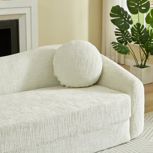 English Elm 86-inch Curved Chenille Convertible Sofa Recliner Frameless Folding Two-seater for Living Room Beige W3505P452816