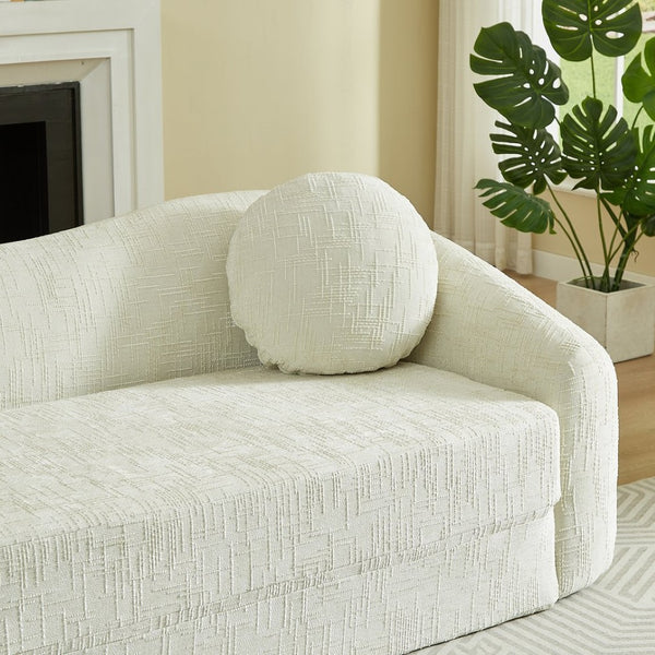 English Elm 86-inch Curved Chenille Convertible Sofa Recliner Frameless Folding Two-seater for Living Room Beige W3505P452816