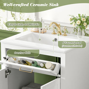English Elm 24" Bathroom Vanity With Integrated Ceramic Sink, Sleek Storage Cabinet & Easy Assembly For Style N710P341037K