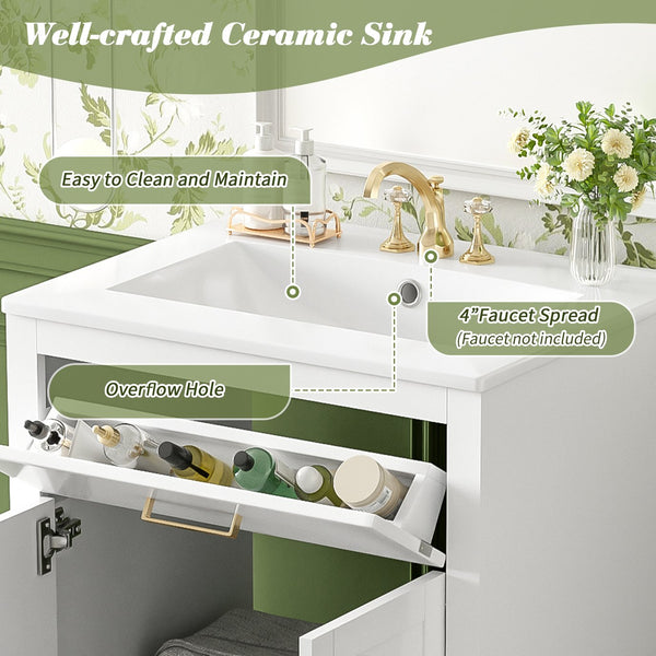 English Elm 24" Bathroom Vanity With Integrated Ceramic Sink, Sleek Storage Cabinet & Easy Assembly For Style N710P341037K