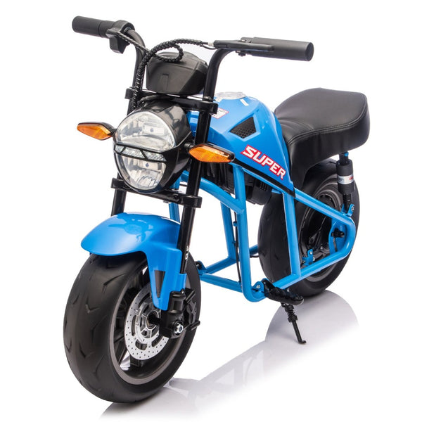 English Elm 24v300w Kids Electric Muscle Motorcycle with Dual Suspension Wide Eva Tires and Twist Throttle Blue W1578P382506