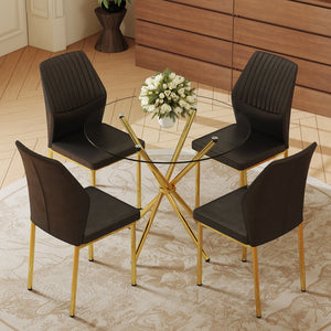 English Elm 4-Piece Dining Set: Modern Luxe Round Glass Table & Stylish Black-Gold Chairs For Chic Spaces W1151S03684